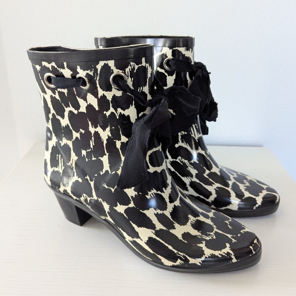 NWOT Kate Spade New York Animal Print Heeled Rain Boots Size 10